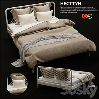 IKEA双人床及床上用品3D模型