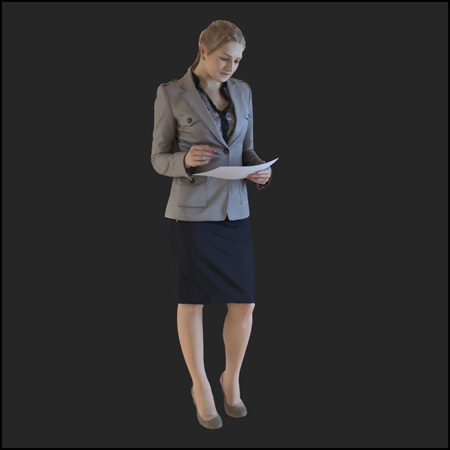 看文件的商务女人人物3D模型16设计网精选