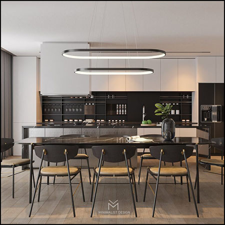 现代客厅和开放式厨房室内场景3D模型By Tran Nghia