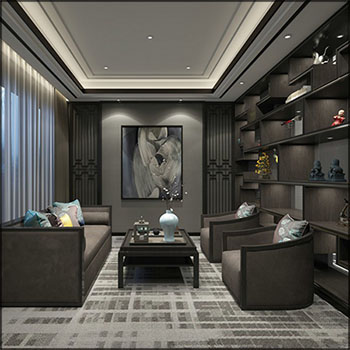 带有装饰架的现代客厅场景3D模型16设计网精选