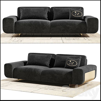 黑色双人沙发靠背和沙发垫3D模型