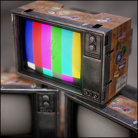 80年代CRT彩色电视机3D模型16设计网精选