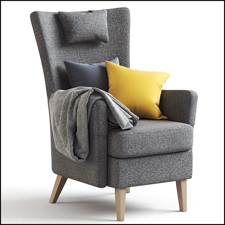 IKEA深灰色扶手椅沙发椅3D模型素材天下精选