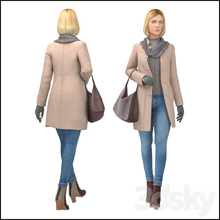 秋冬季穿外套的女孩3D模型素材天下精选