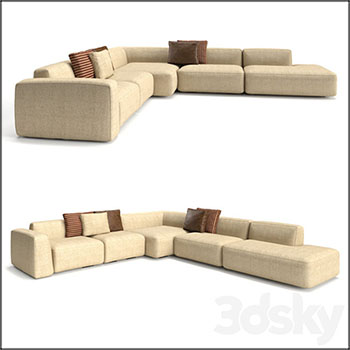 欧式布艺转角沙发和靠枕3D模型