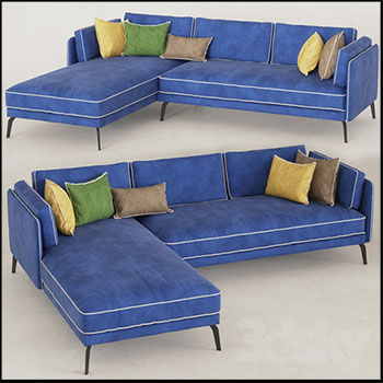 蓝色转角沙发和沙发靠背3D模型16设