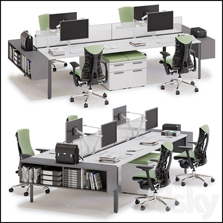 工业风现代电脑办公桌和办公椅3D模型