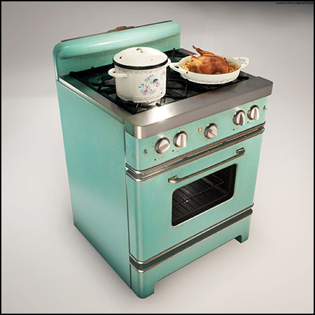 复古老式厨房灶具和烤箱一体机3D模型16设计网精选