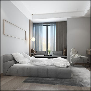 双人床飘窗小户型公寓单人椅卧室组合3D模型16图库网精选