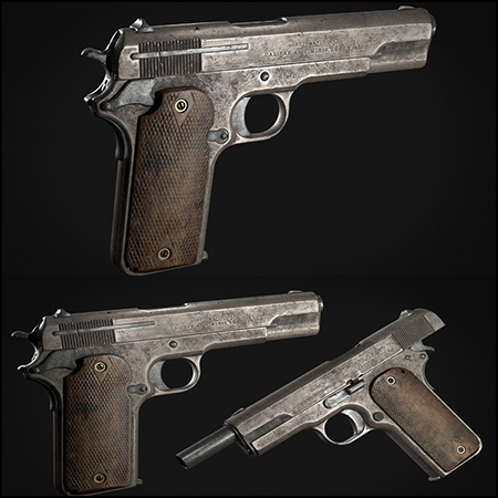 柯尔特1909年原型手枪3D模型16素材网精选