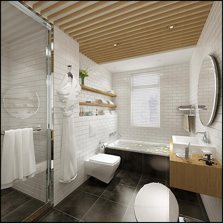 现代工业风简约卫生间淋浴房浴缸等组合3D模型