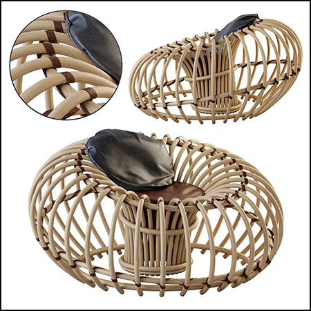 户外藤编皮革椅3D模型16设计网精选