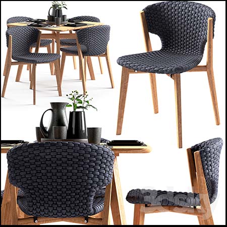 方形餐桌和针织餐椅3D模型16设计网
