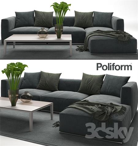 灰色沙发及花瓶花束3D模型16图库网