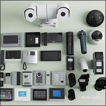 现代可视电话照相机摄像机监控等电子产品3D模型16素材网精选