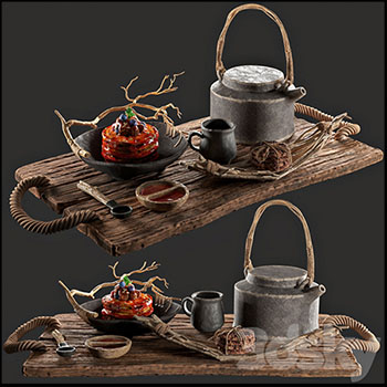 创意早餐摆盘和热水壶3D模型16设计网精选