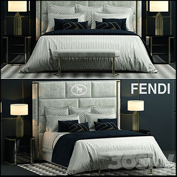 欧式经典双人床和床上四件套3D模型16设计网精选