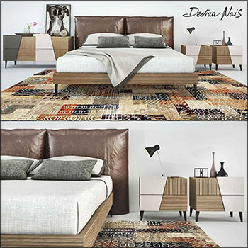 米兰双人床床头柜和地毯3D模型