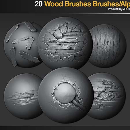 20个Alphas通道木头笔刷3D素材
