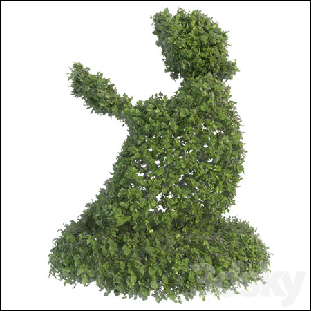 读书女孩形状的灌木丛绿色植物3D模