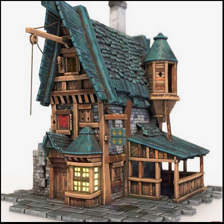 卡通动漫游戏里的木房子3D模型16设计网精选