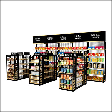 现代超市商场零食展示货架3D模型素