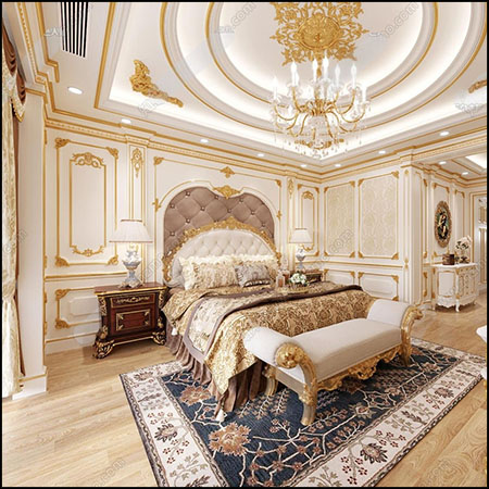 法式轻奢卧室场景3D模型素材天下精选