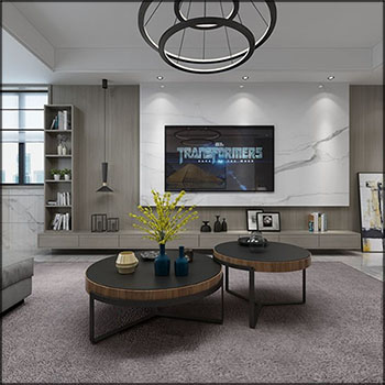 现代客厅圆形茶几电视墙电视机组合3D模型素材天下精选