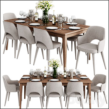 晚餐餐具餐桌和餐椅3D模型