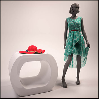 穿连衣裙的塑料模特和帽子3D模型