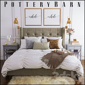 Pottery Barn Harper欧式双人床套装3D模型16素材网精选