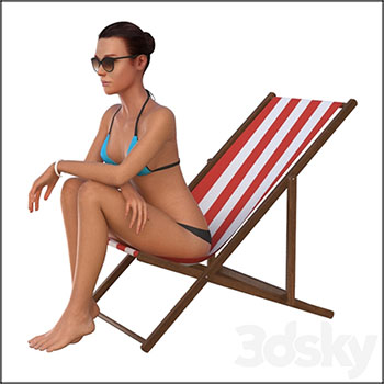 坐在沙滩椅上的女孩3D模型素材天下精选