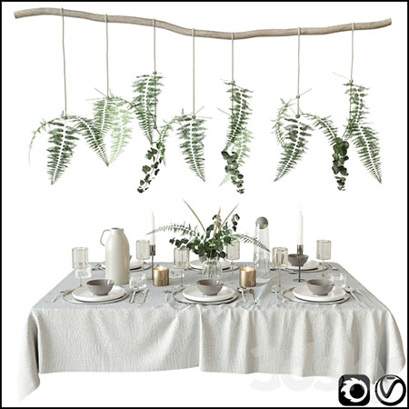蕨类植物和餐桌餐具3D模型16设计网精选