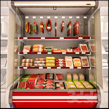 挂满香肠和热狗的冷藏陈列柜3D模型