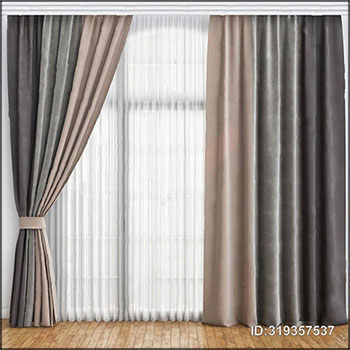 现代布艺窗帘窗纱3d模型