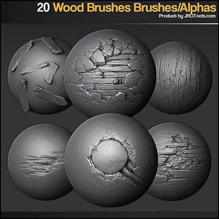 20组木纹岩石ZBrush笔刷Alpha贴图