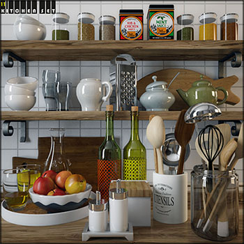 厨房调味用品和碗碟用具3D模型16图
