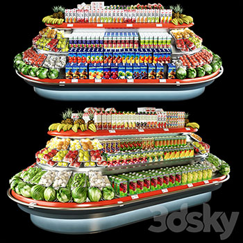 摆满饮料蔬菜和水果的超市椭圆形货架3D模型16图库网精选