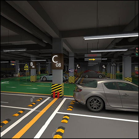 现代地下停车场场景3D模型素材天下精选