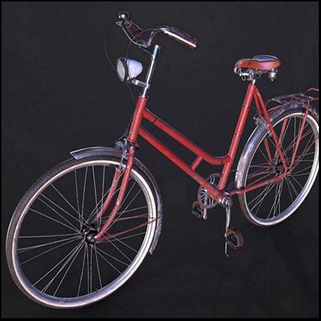 红色老式复古自行车3D模型素材天下