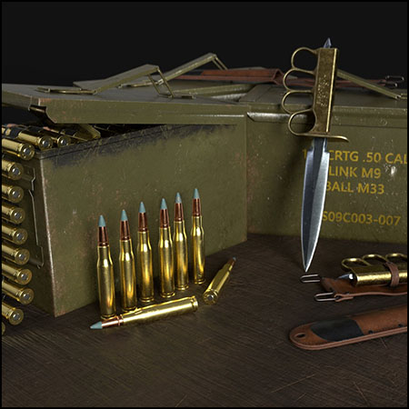 二战军事装备弹药箱 刀具子弹3D模型