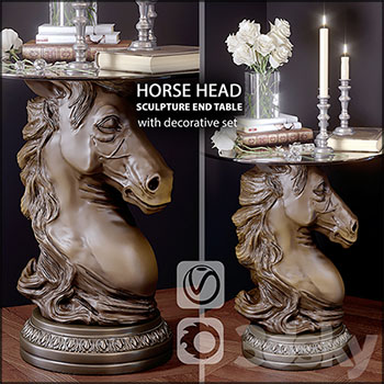 马头雕塑茶几和装饰套件（vray +corona）3D模型