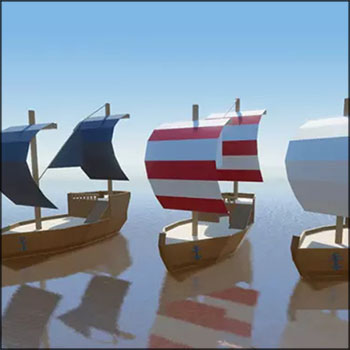 3个低多边形商船帆船海盗船UNITY3D模型