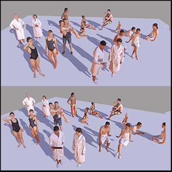 穿泳衣浴巾渡假的男人和女人3D模型素材天下精选