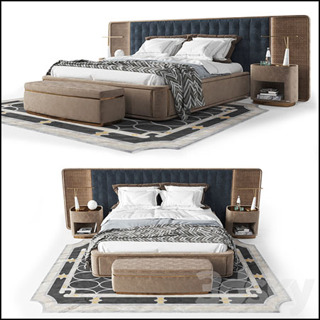 Visionnaire卧室双人床换鞋凳床头柜套装3D模型