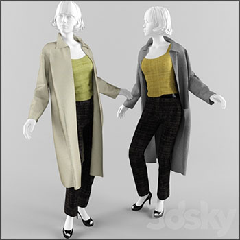 服装店穿着风衣的女模特3D模型16图