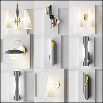 现代室内壁灯吊灯灯具3D模型16素材网精选