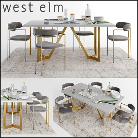 欧式工业风餐桌半圆形扶手餐椅3D模型16设计网精选