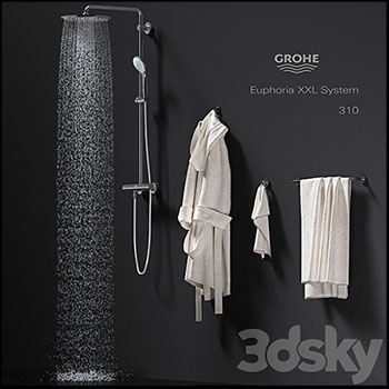 淋浴系统浴室花洒龙头浴袍毛巾3D模型16设计网精选