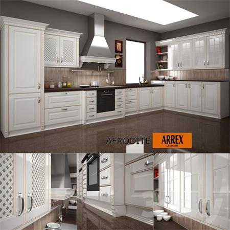 白色橱柜厨房及用具3D模型